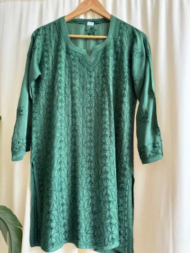 Chikankari Muslin short Top in Green