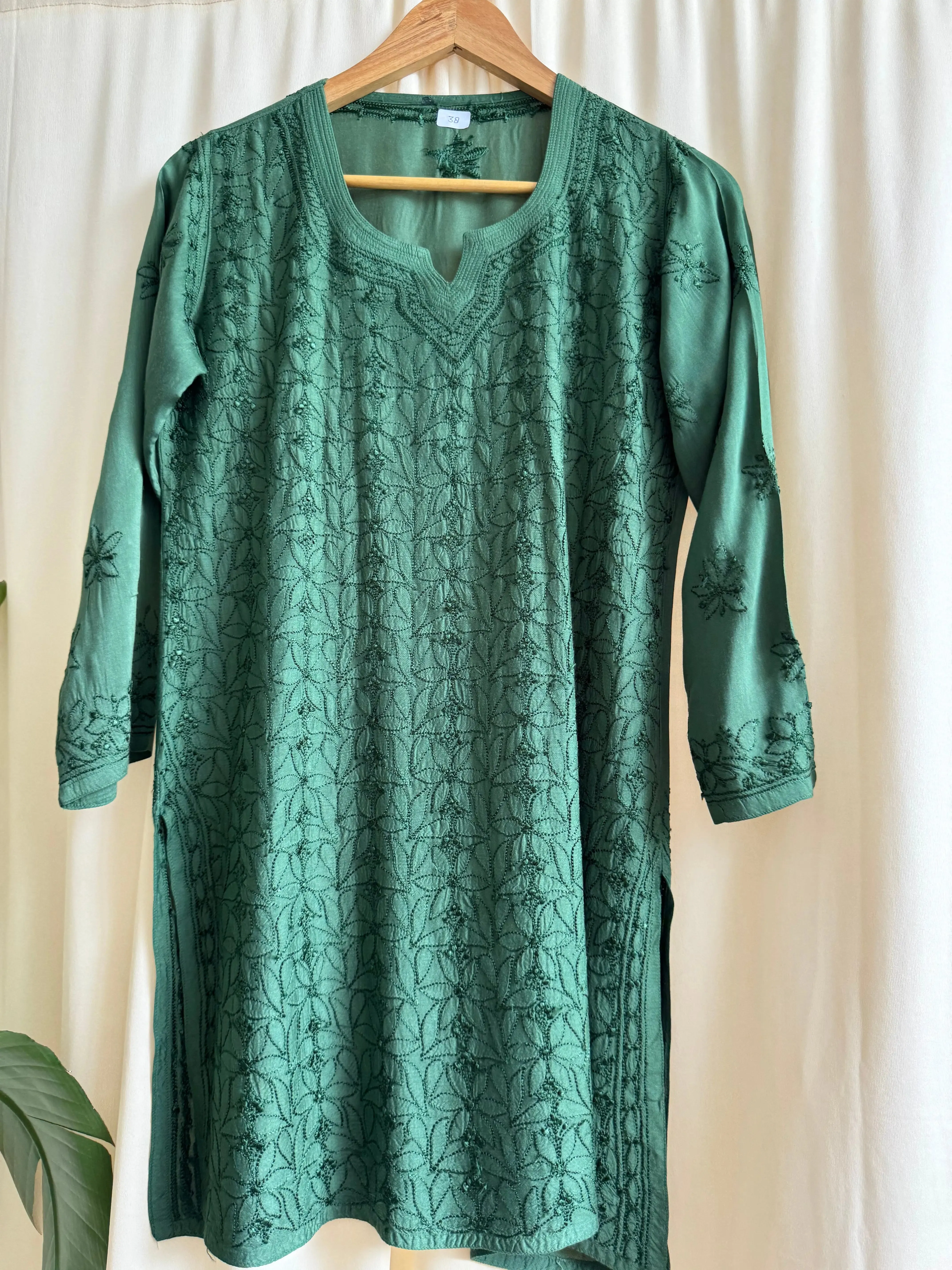 Chikankari Muslin short Top in Green