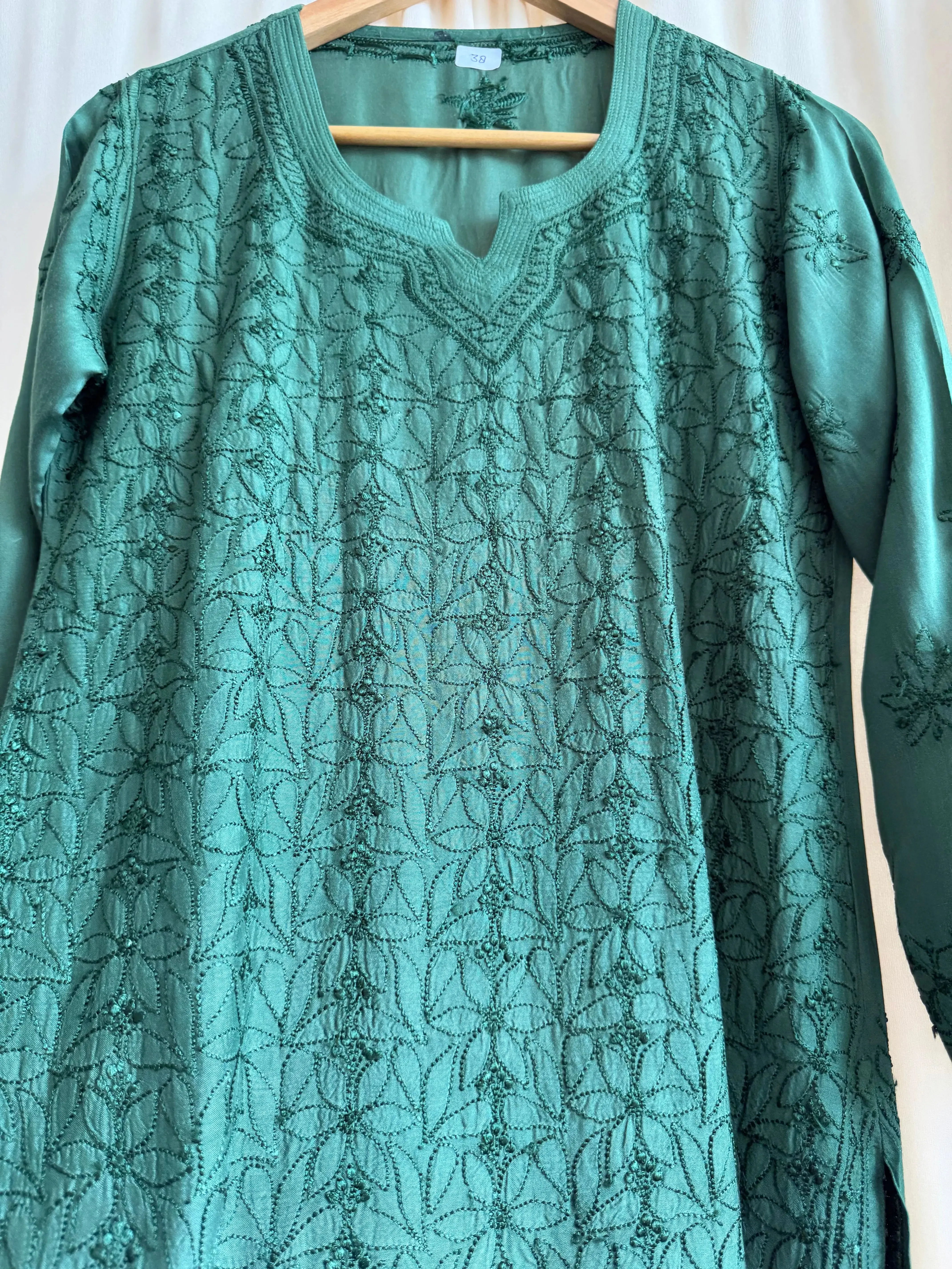 Chikankari Muslin short Top in Green