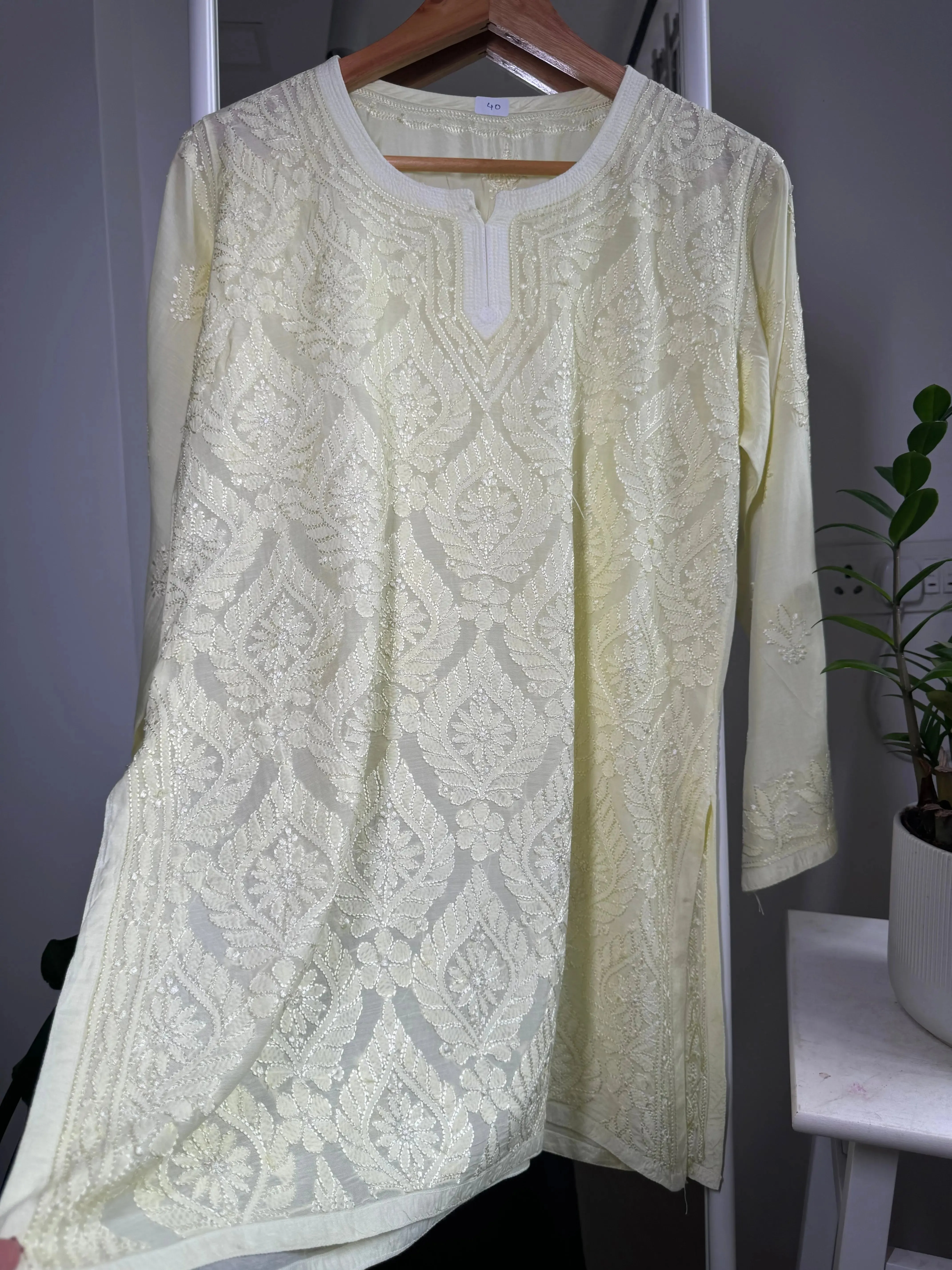 Chikankari Muslin short Top in Lemon Yellow