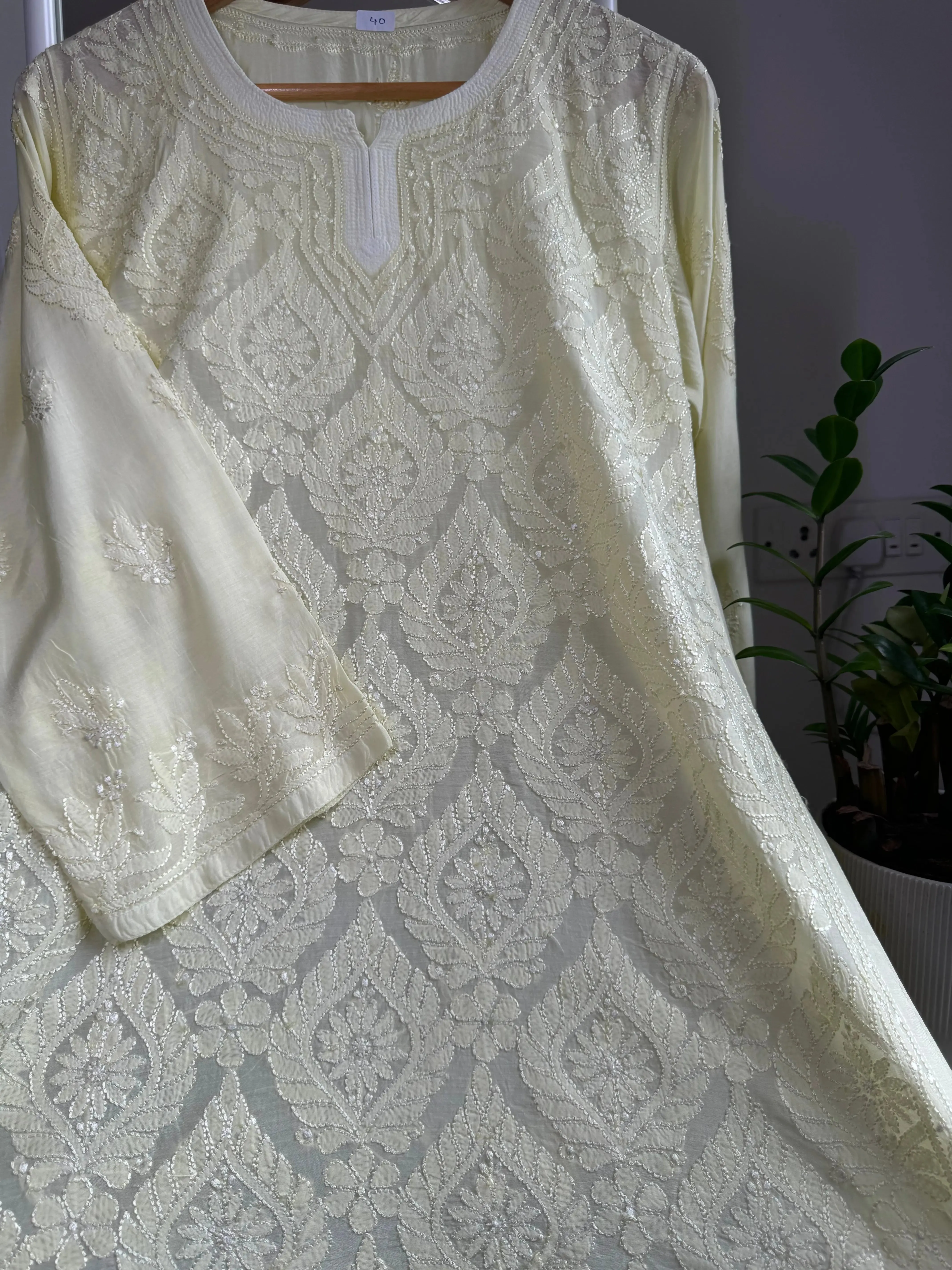 Chikankari Muslin short Top in Lemon Yellow