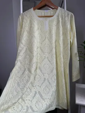 Chikankari Muslin short Top in Lemon Yellow