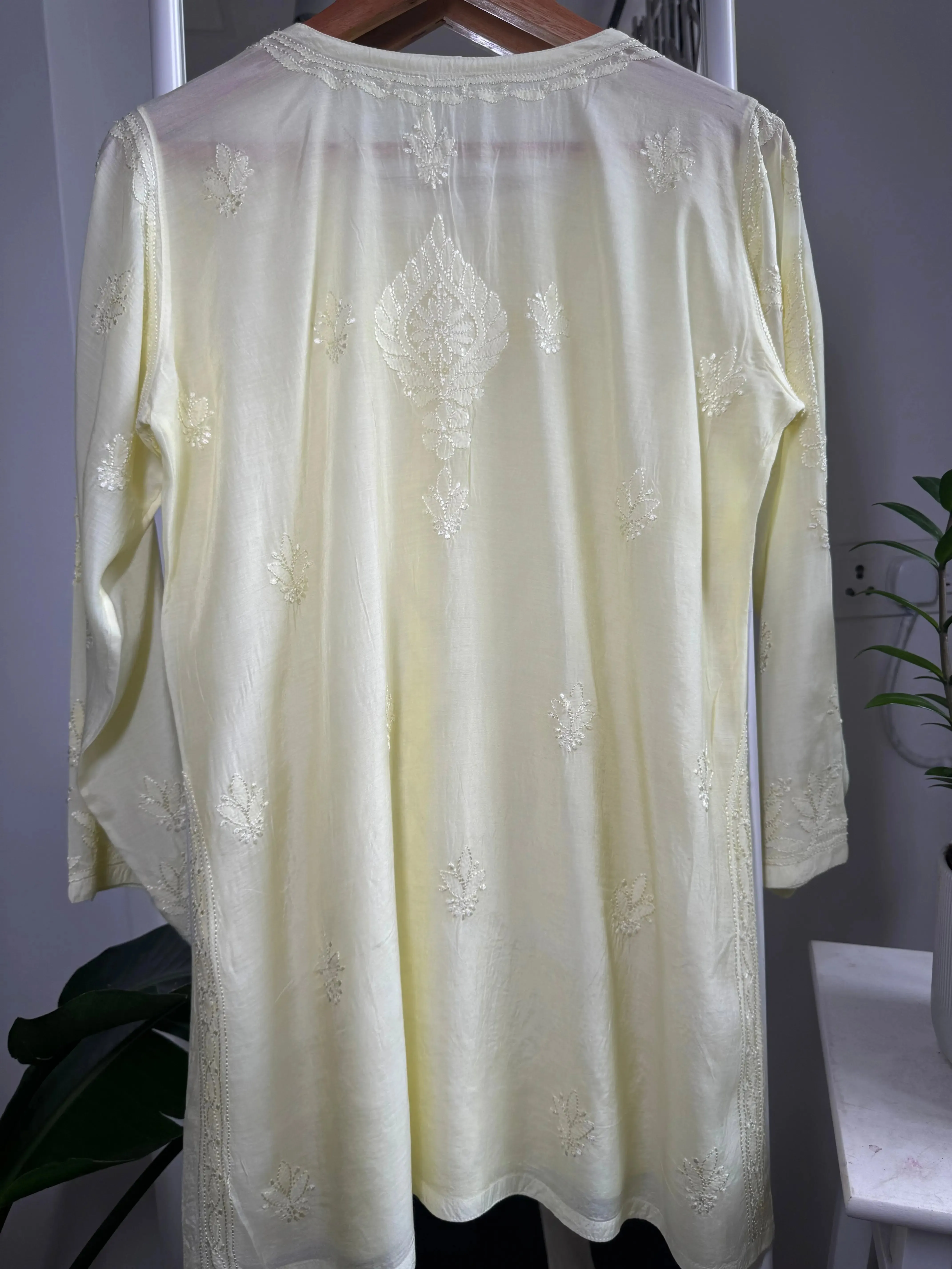 Chikankari Muslin short Top in Lemon Yellow
