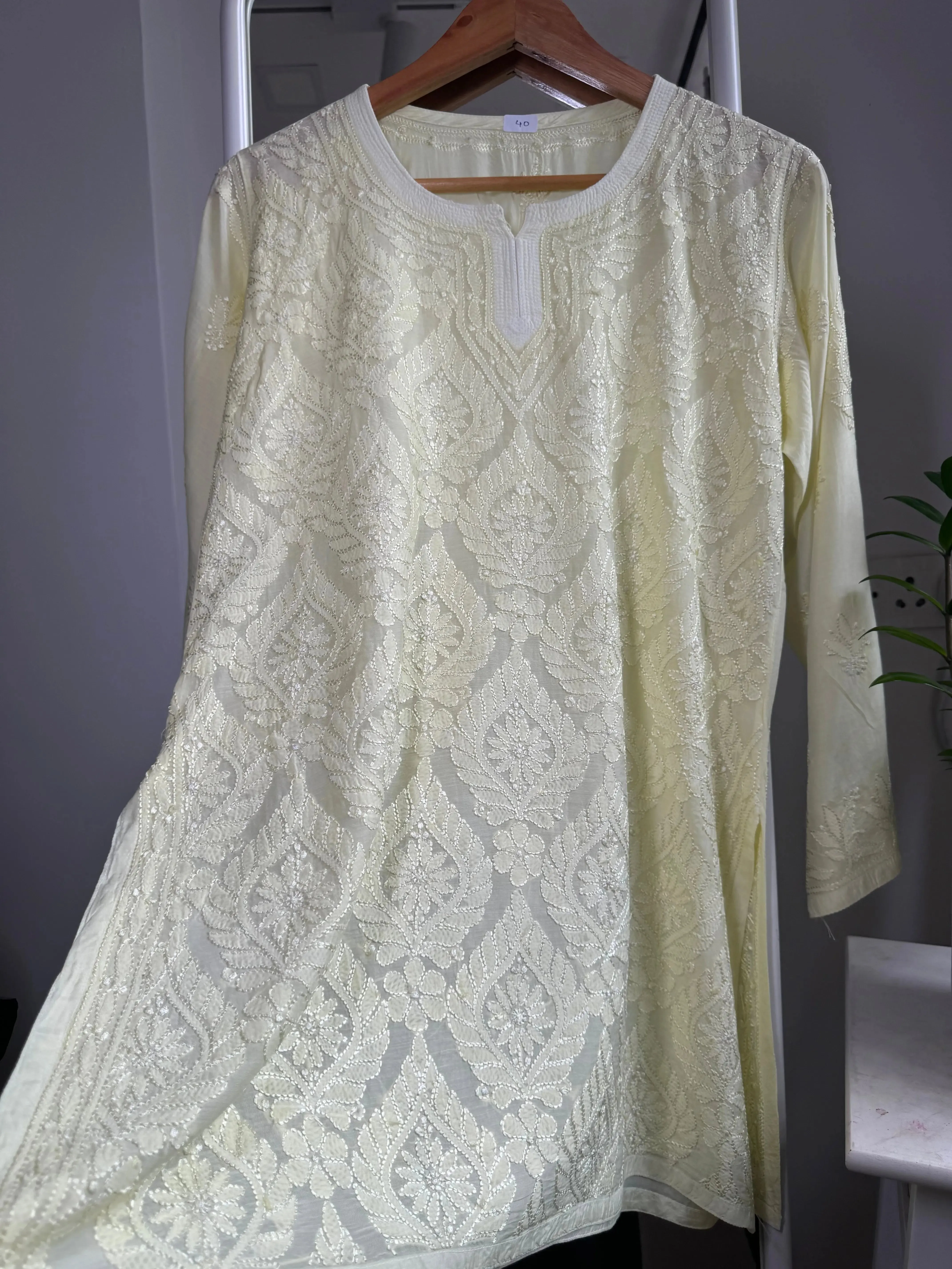 Chikankari Muslin short Top in Lemon Yellow