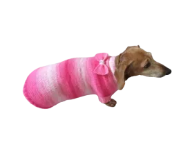 Clothes sausage dog pink sweater with bow, knitted pink sweater with bow for dog