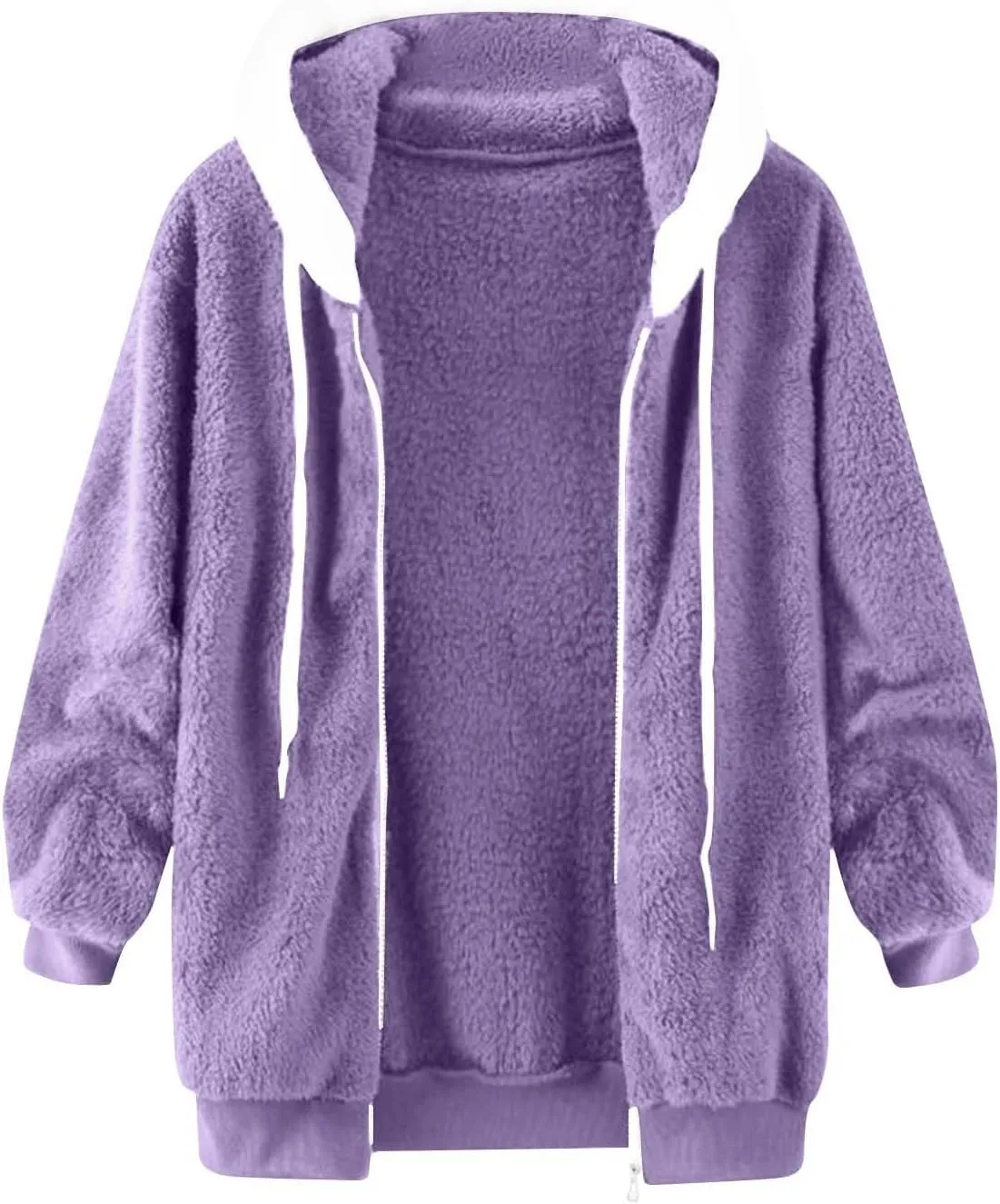 Coats for Women, Women's Fashion Casual Loose Plush Striped Zipper Long Sleeve Stitching Hooded Jacket Coat
