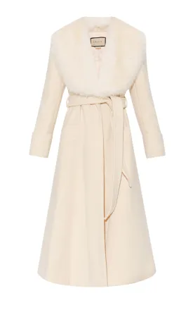 Cosmogonie Belted Faux Fur-Trimmed Wool-Blend Coat