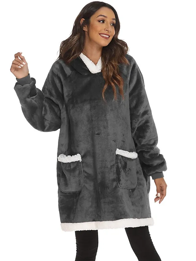Couple‘s Pajamas Nightgown Wearable Blanket Winter Hoodie Blanket Color Combo Comfort Oversized Soft Home FallBed Fleece Warm Hoodie Long Sleeve Pocket Fall