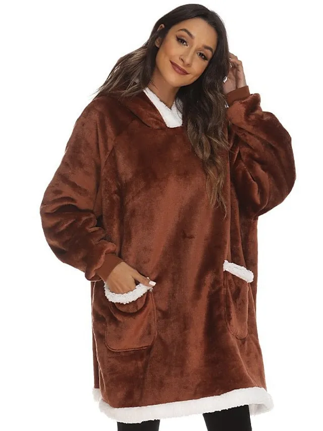 Couple‘s Pajamas Nightgown Wearable Blanket Winter Hoodie Blanket Color Combo Comfort Oversized Soft Home FallBed Fleece Warm Hoodie Long Sleeve Pocket Fall