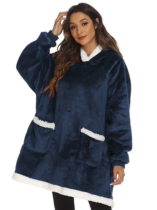 Couple‘s Pajamas Nightgown Wearable Blanket Winter Hoodie Blanket Color Combo Comfort Oversized Soft Home FallBed Fleece Warm Hoodie Long Sleeve Pocket Fall