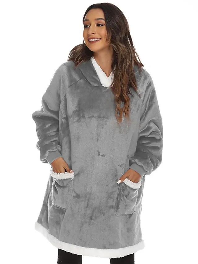 Couple‘s Pajamas Nightgown Wearable Blanket Winter Hoodie Blanket Color Combo Comfort Oversized Soft Home FallBed Fleece Warm Hoodie Long Sleeve Pocket Fall