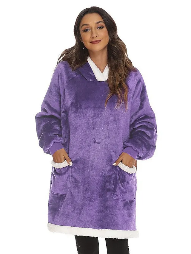 Couple‘s Pajamas Nightgown Wearable Blanket Winter Hoodie Blanket Color Combo Comfort Oversized Soft Home FallBed Fleece Warm Hoodie Long Sleeve Pocket Fall