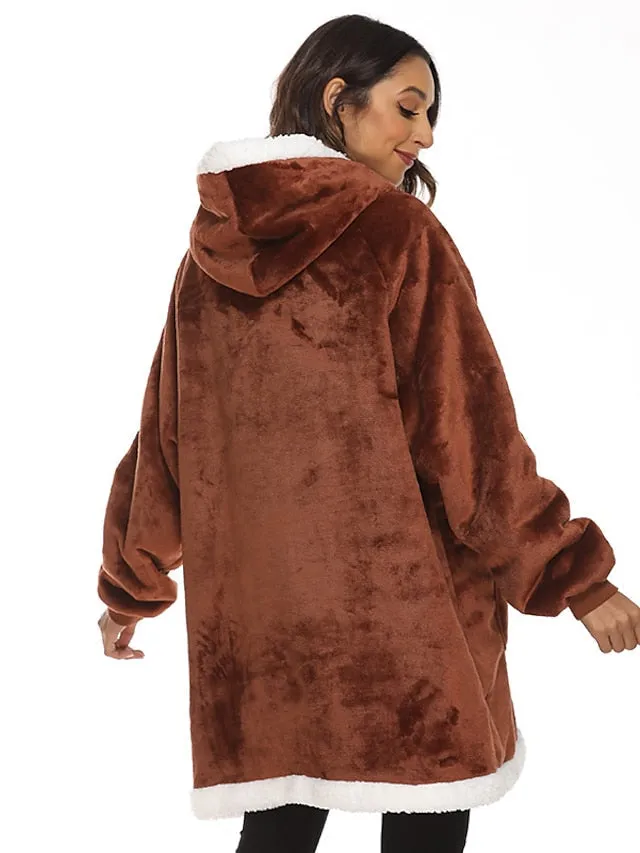 Couple‘s Pajamas Nightgown Wearable Blanket Winter Hoodie Blanket Color Combo Comfort Oversized Soft Home FallBed Fleece Warm Hoodie Long Sleeve Pocket Fall