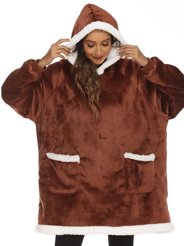 Couple‘s Pajamas Nightgown Wearable Blanket Winter Hoodie Blanket Color Combo Comfort Oversized Soft Home FallBed Fleece Warm Hoodie Long Sleeve Pocket Fall