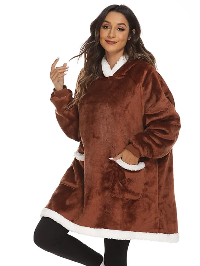 Couple‘s Pajamas Nightgown Wearable Blanket Winter Hoodie Blanket Color Combo Comfort Oversized Soft Home FallBed Fleece Warm Hoodie Long Sleeve Pocket Fall