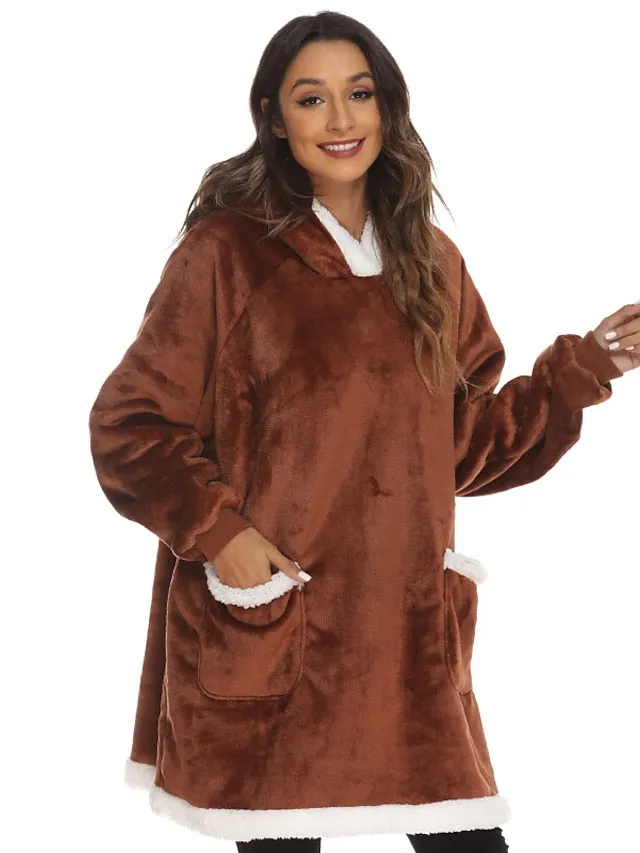 Couple‘s Pajamas Nightgown Wearable Blanket Winter Hoodie Blanket Color Combo Comfort Oversized Soft Home FallBed Fleece Warm Hoodie Long Sleeve Pocket Fall