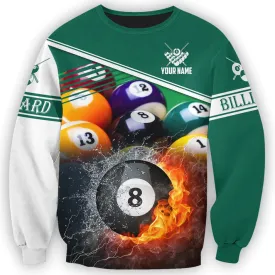 Custom Name Billiard Sweatshirt Shirt, Billiard Fire Colorful Hoodies, Billiard Team Uniform, Gift For Billiard Player
