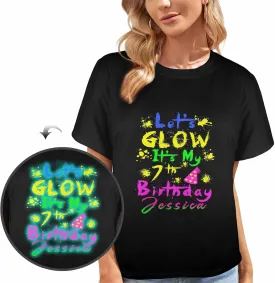 Custom Personalized Name Party Tee, Women's Glow in The Dark T-Shirt, Glow Birthday T-Shirt for Girl Mom Girlfriend Wife