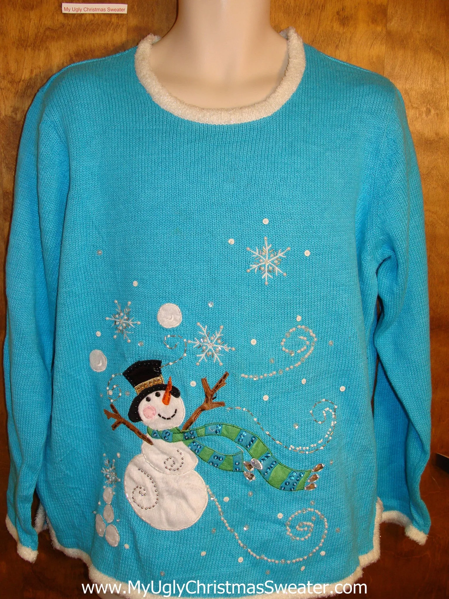 Cute Bright Blue Holiday Sweater with Snowman