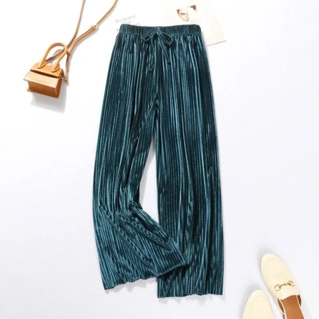 DASSWEI Dazzling Wide Leg Elastic High Waist Pleated Pants