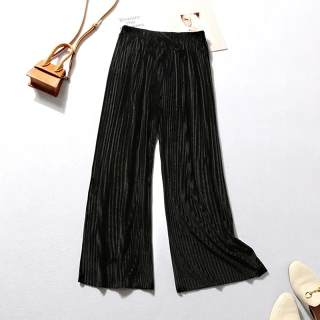 DASSWEI Dazzling Wide Leg Elastic High Waist Pleated Pants