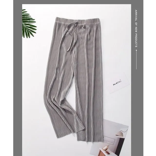 DASSWEI Dazzling Wide Leg Elastic High Waist Pleated Pants