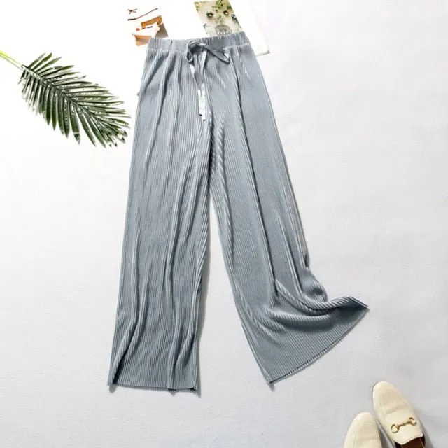 DASSWEI Dazzling Wide Leg Elastic High Waist Pleated Pants