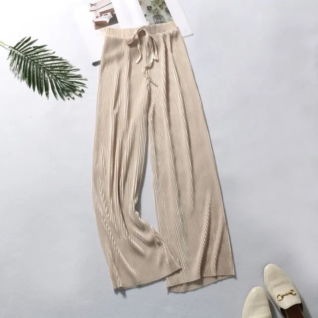 DASSWEI Dazzling Wide Leg Elastic High Waist Pleated Pants