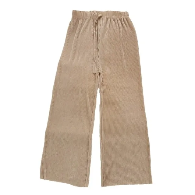 DASSWEI Dazzling Wide Leg Elastic High Waist Pleated Pants