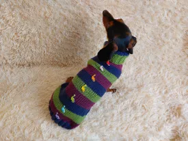 Dinosaur striped jumper with wooden buttons for pets