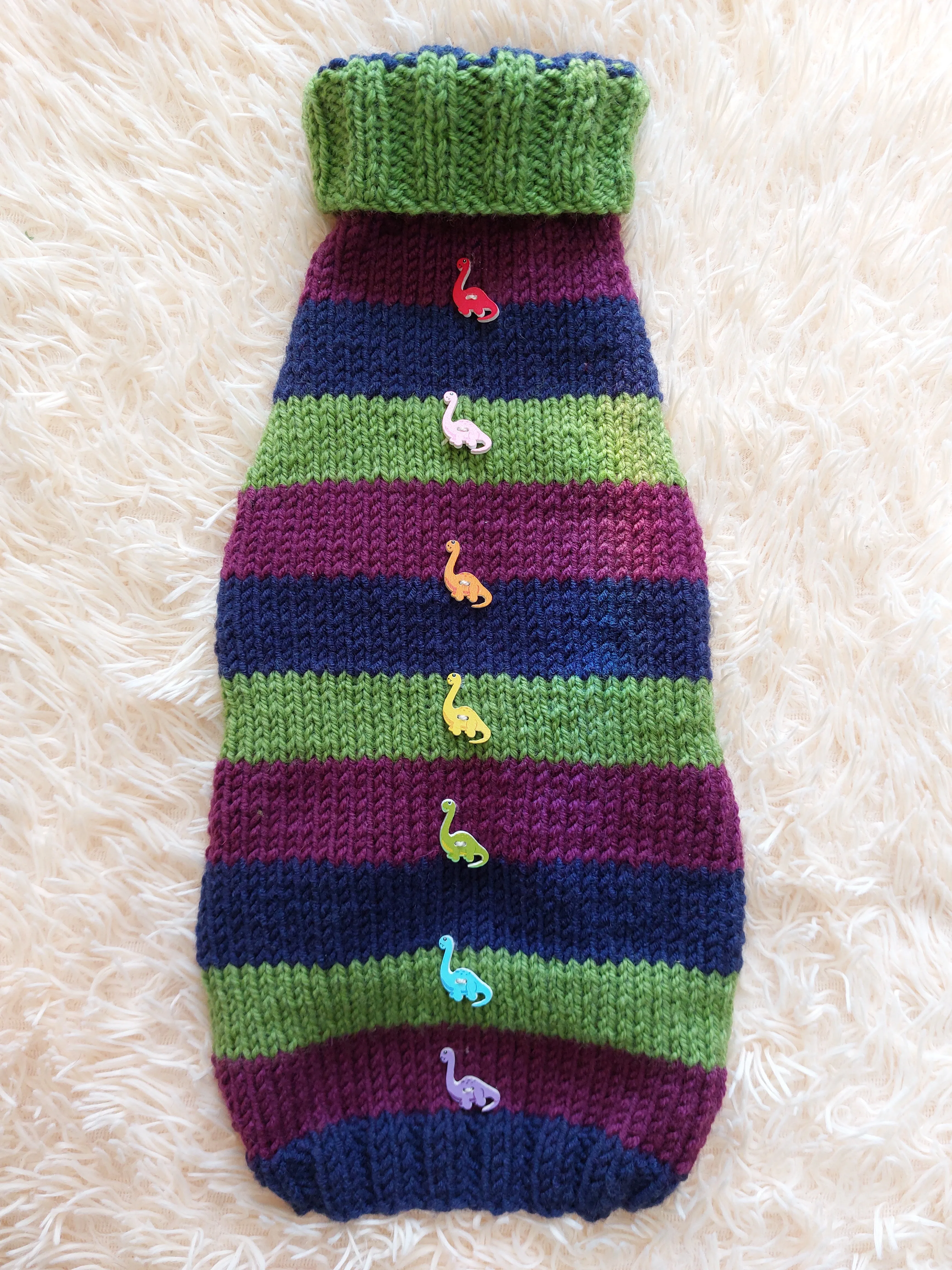 Dinosaur striped jumper with wooden buttons for pets