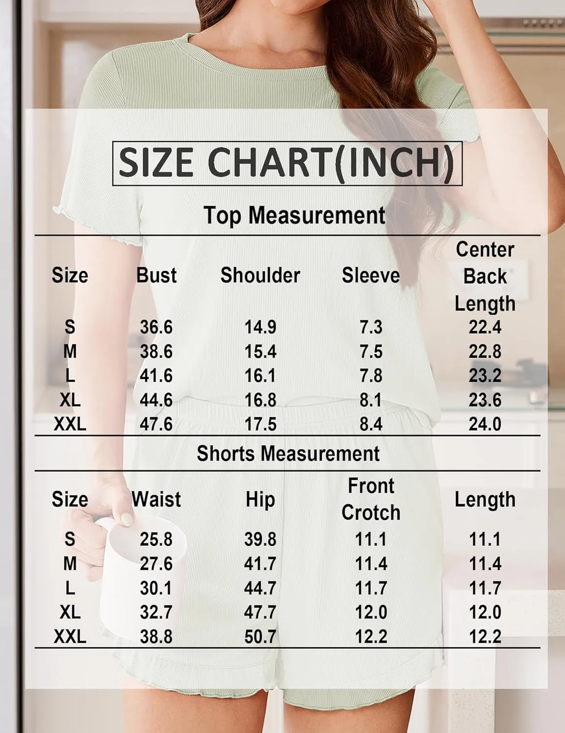 Ekouaer Womens Ribbed Knit Pajama Sets 2 Piece Short Sleeve Pjs Cute Pajamas Ruffle Lounge Sets Soft Sleepwear Set S-XXL