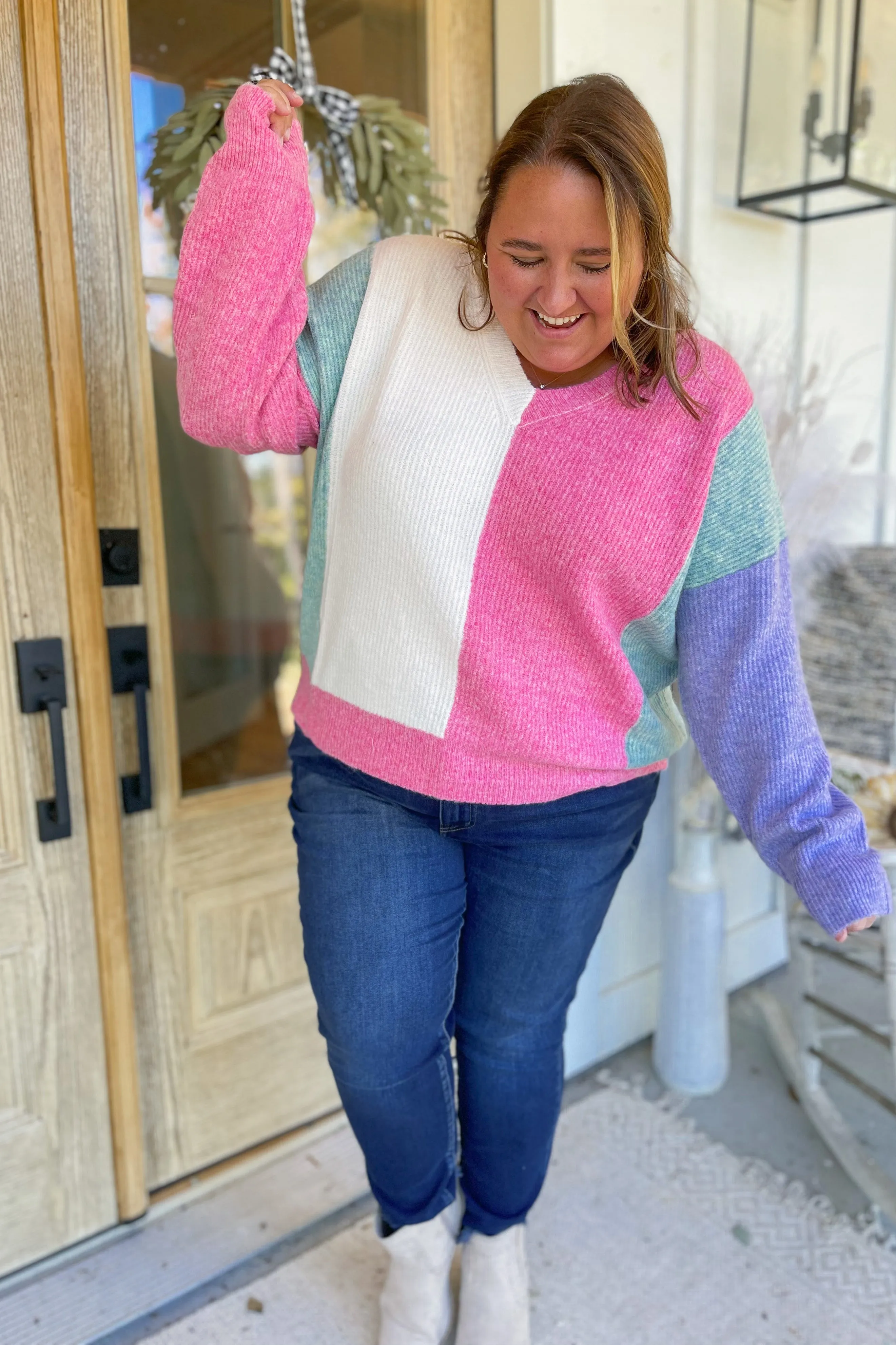 Everett Cozy V Neck Color Block Sweater