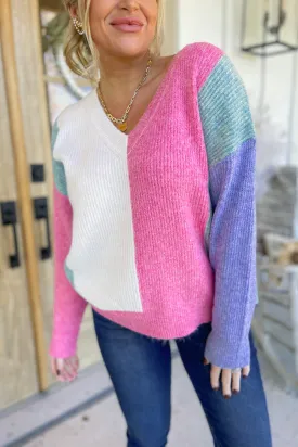 Everett Cozy V Neck Color Block Sweater