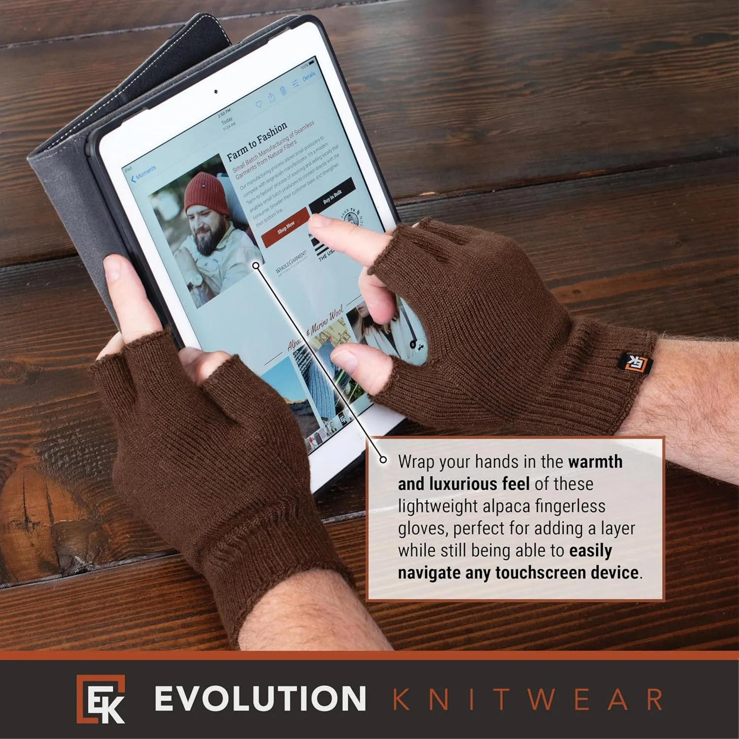 Evolution Knitwear Alpaca Knit Fingerless Gloves - Super Soft Baby Alpaca - Made in the USA - Large