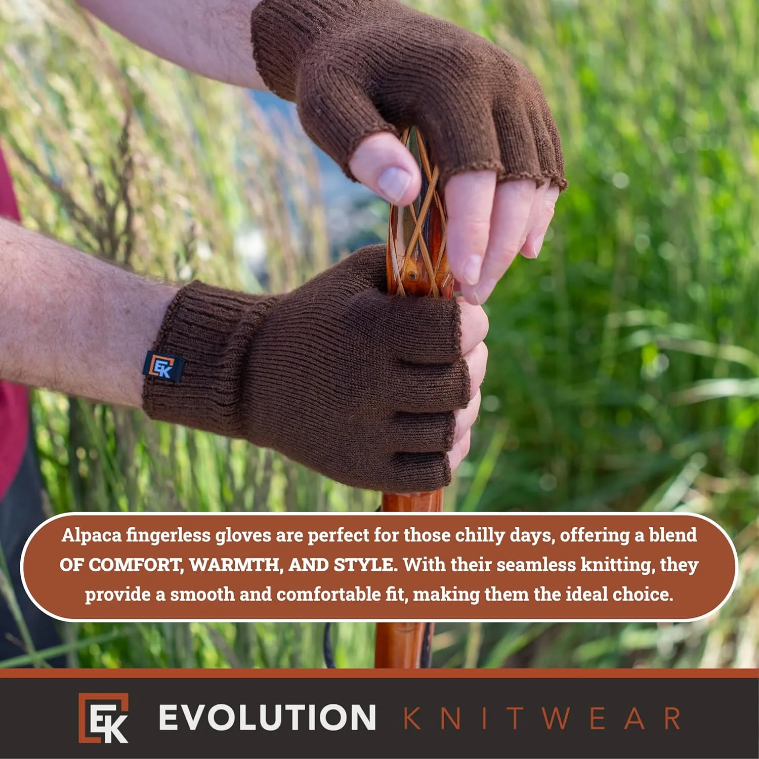Evolution Knitwear Alpaca Knit Fingerless Gloves - Super Soft Baby Alpaca - Made in the USA - Large