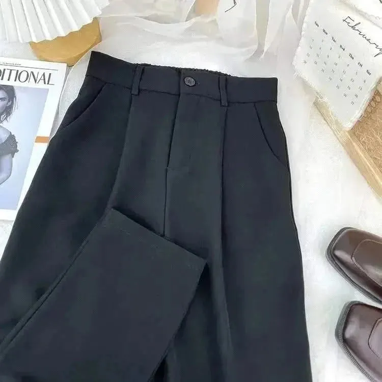 Fall Spring Black Suit Harem Pants for Women