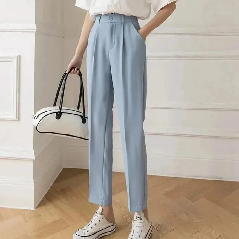 Fall Spring Black Suit Harem Pants for Women