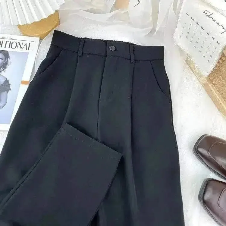 Fall Spring Black Suit Harem Pants for Women