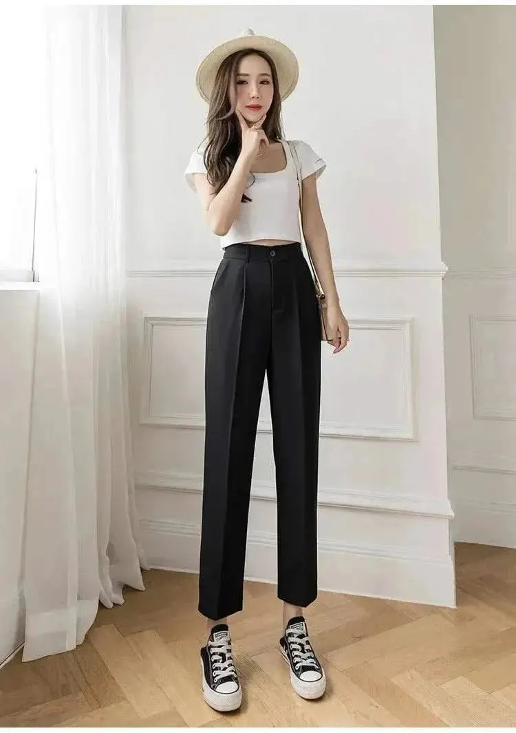 Fall Spring Black Suit Harem Pants for Women
