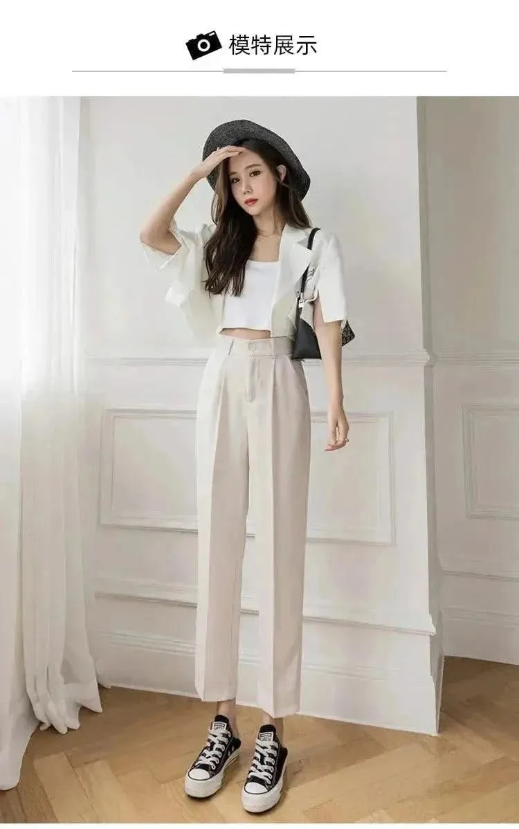 Fall Spring Black Suit Harem Pants for Women