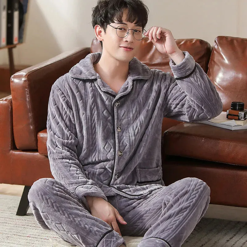 Flannel warm and thickened men's pajamas