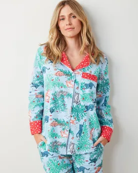 Frisky Firs - Lightweight Flannel Long PJ Set - Twinkling Blue