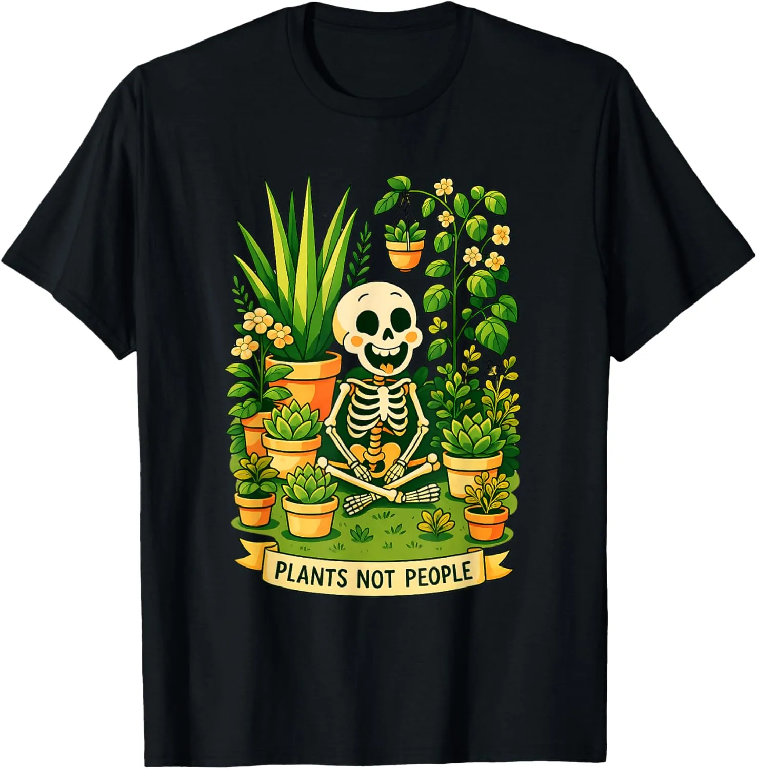 Funny Plant Lover Skeleton Design Plants Not People T-Shirt