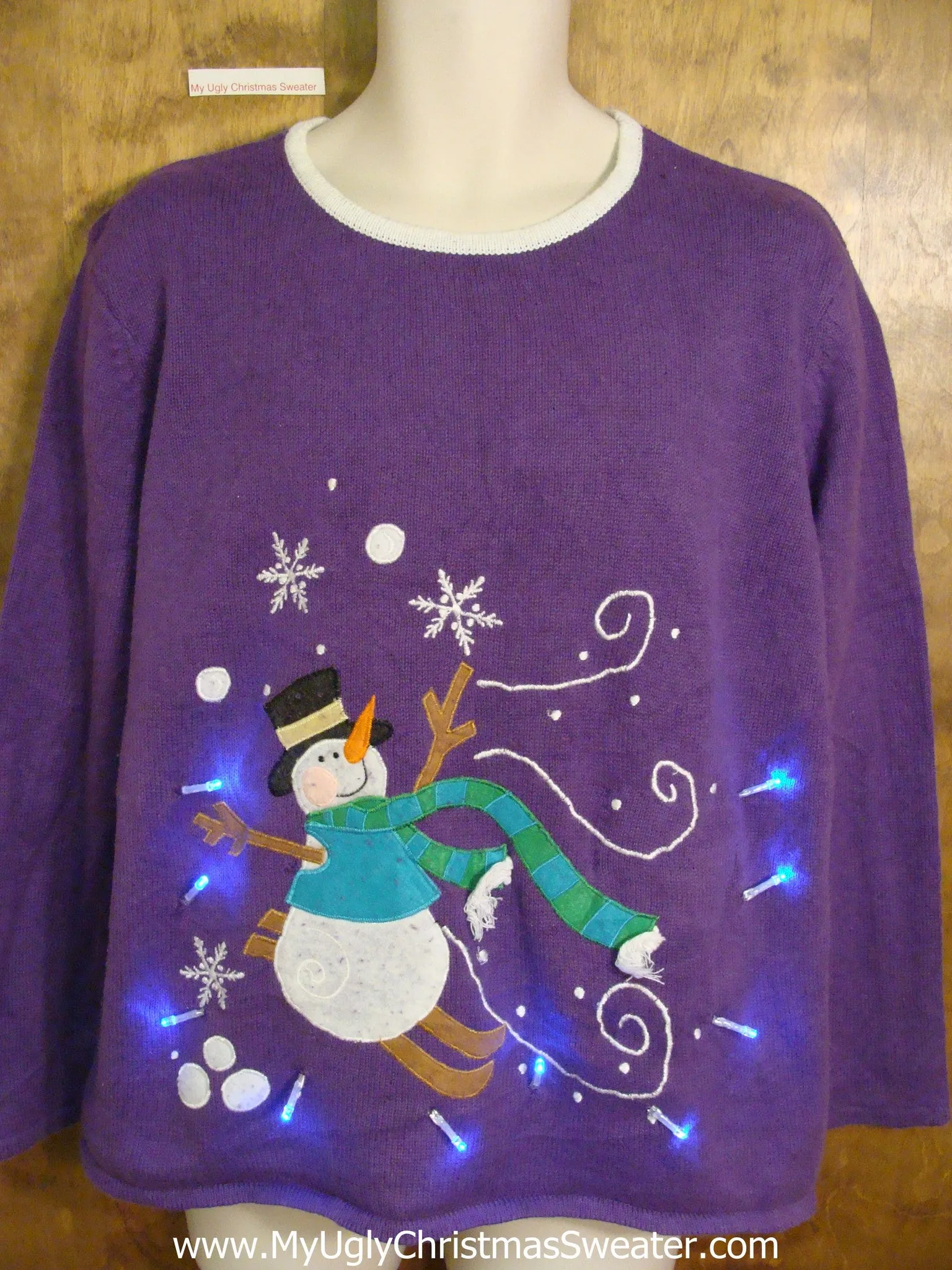 Funny Snowman Purple Light Up Ugly Xmas Sweater