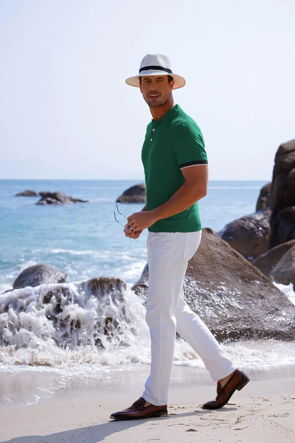 GRACE KARIN Mens Breathable Polo Shirts Short Sleeve Lightweight Knit Texture Golf Shirts Knitwear