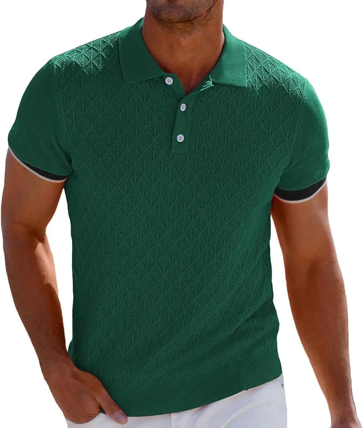 GRACE KARIN Mens Breathable Polo Shirts Short Sleeve Lightweight Knit Texture Golf Shirts Knitwear