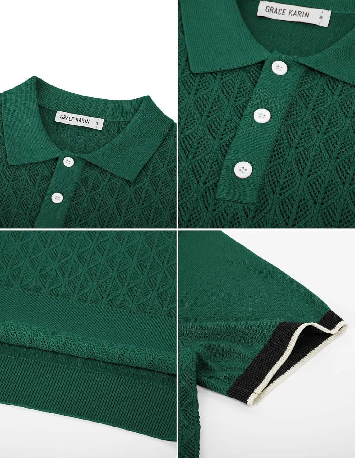 GRACE KARIN Mens Breathable Polo Shirts Short Sleeve Lightweight Knit Texture Golf Shirts Knitwear