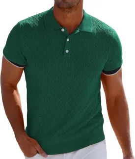 GRACE KARIN Mens Breathable Polo Shirts Short Sleeve Lightweight Knit Texture Golf Shirts Knitwear