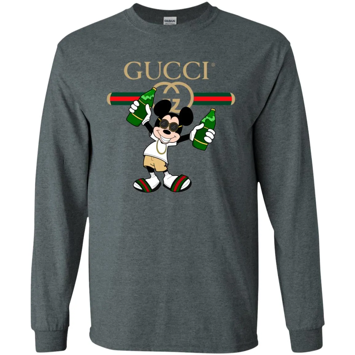 Gucci Mickey Mouse Drink Beer T-shirt Men Long Sleeve Shirt